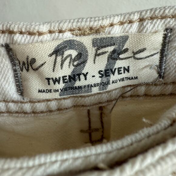 Free People Denim Skirt Size 27 We the Free Cream Cotton Midi Pencil Raw Hem - Picture 5 of 7